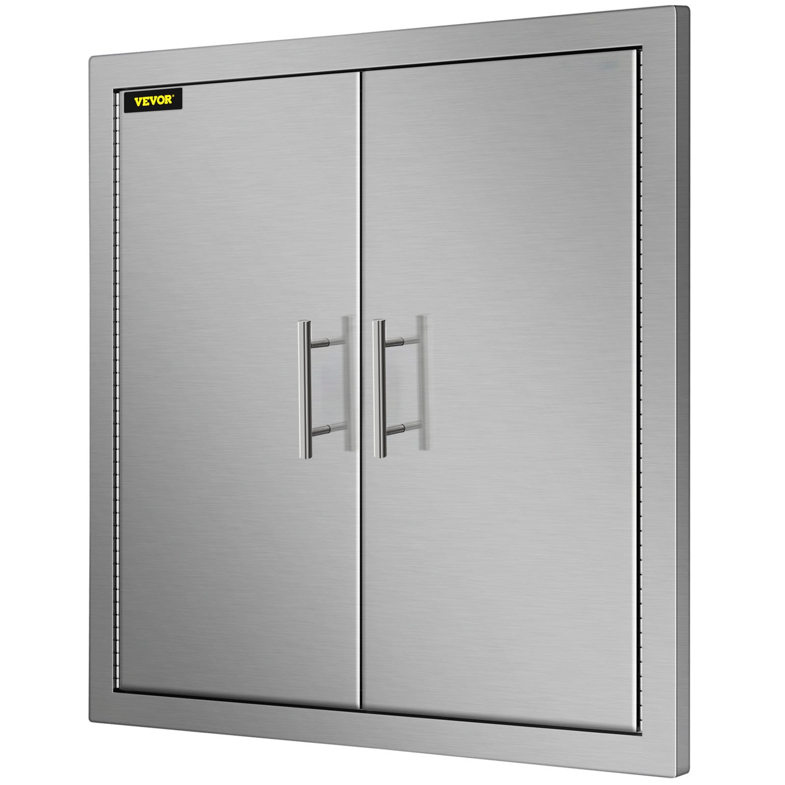 Puerta de acceso para barbacoa VEVOR de acero inoxidable con manijas dobles y diseño elegante.