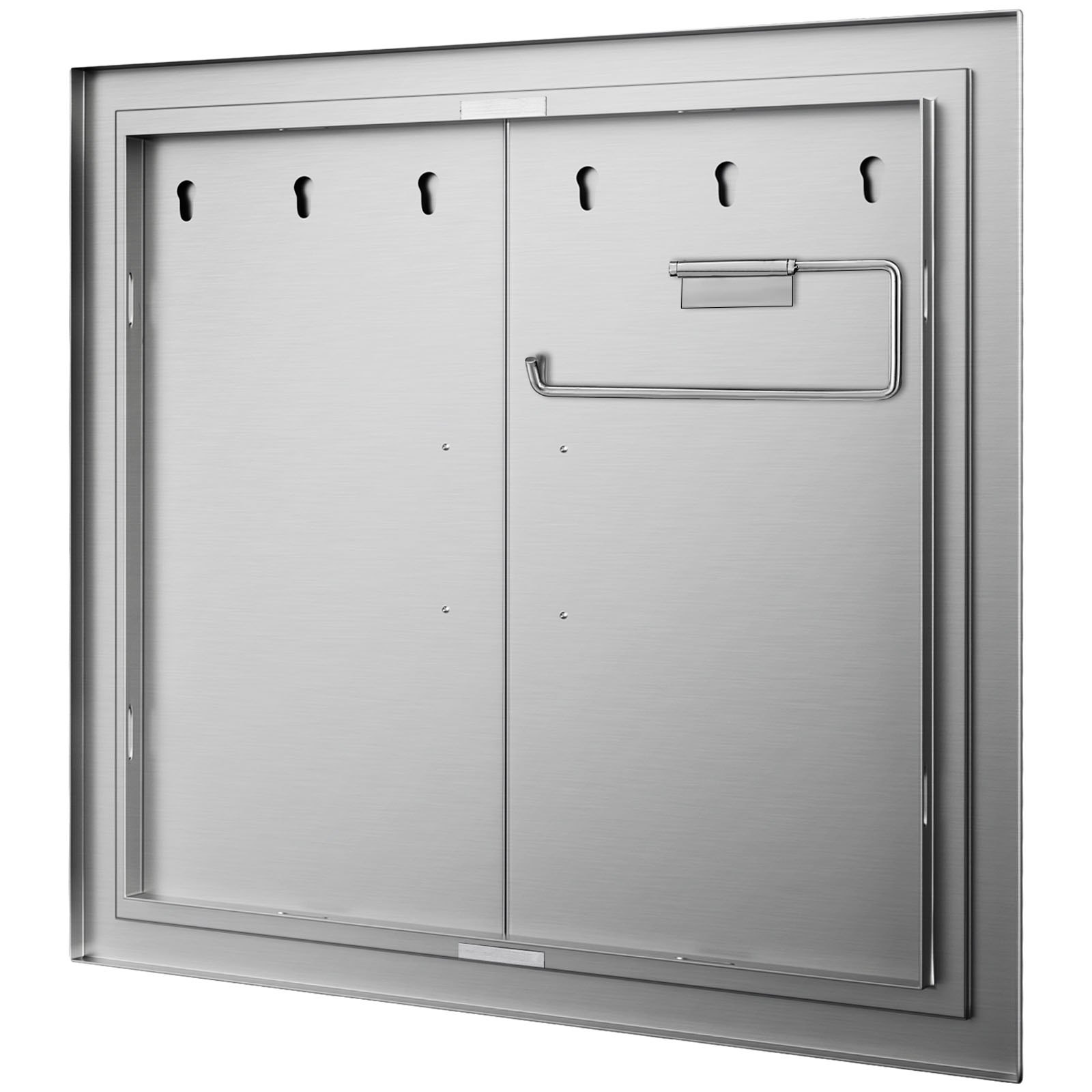 Puerta de acceso para barbacoa VEVOR de acero inoxidable con elegante diseño de manija y ojo de cerradura.