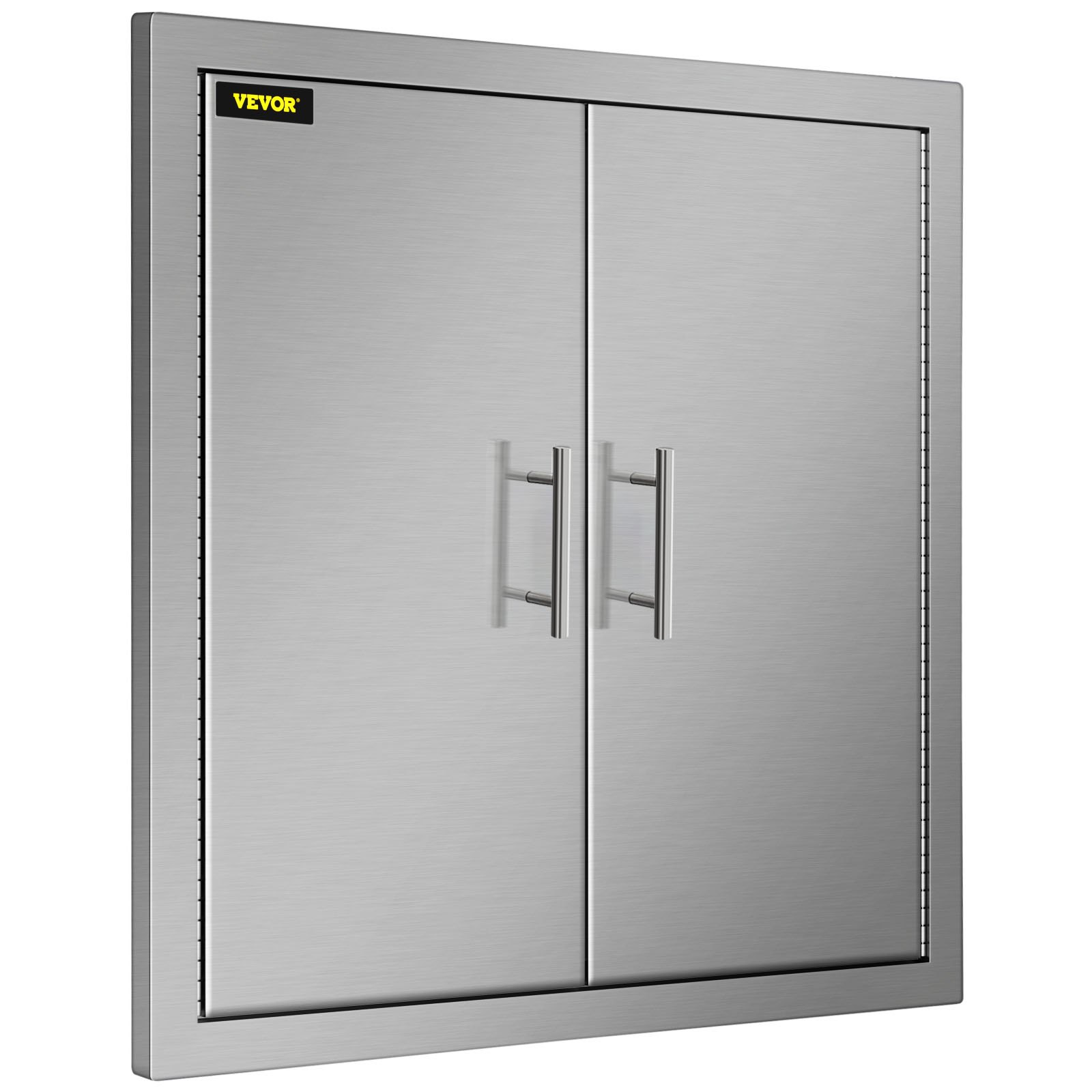 Puerta de acceso para barbacoa VEVOR de acero inoxidable con dos manijas verticales.
