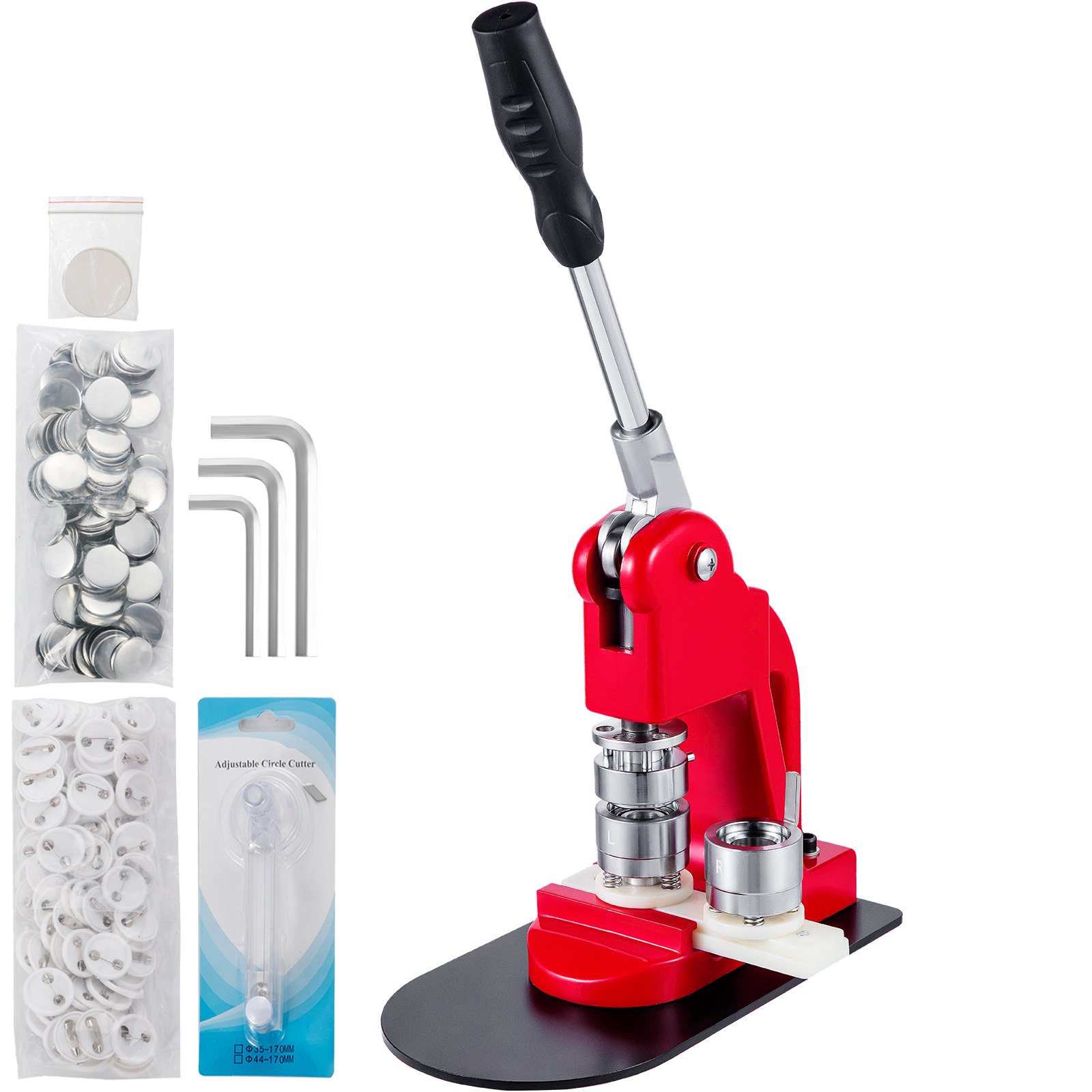 VEVOR Máquina de Prensa de Insignias 32 mm Fabricante de Botones Tamaño de la Base 16 x 29 cm Máquina para Hacer Botones, con 1 Cortador de Papel de Plástico y 1 Paquete de Accesorios para Máquina