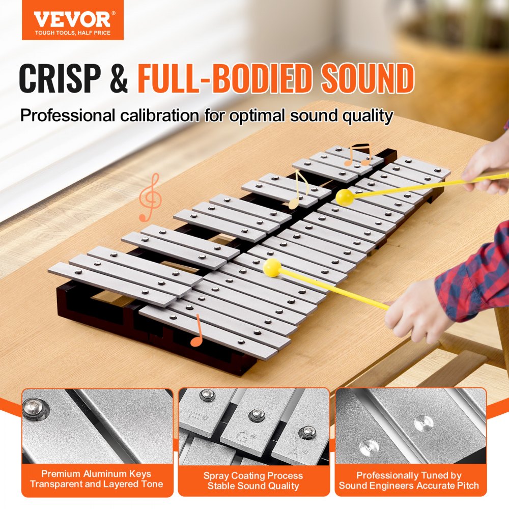 VEVOR Kit de Campana de Xilófono Glockenspiel de 32 Notas Instrumento de Percusión con Mazos, Baquetas y Bolsa de Transporte, Juego de Instrumentos de Percusión Profesional para Adulto, Estudiante