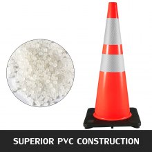 Conos de seguridad vial 6 piezas Conos de estacionamiento de PVC de 36 "con 2 collares reflectantes Base de goma negra de 14" X 14 "para sitios de construcción de carreteras de advertencia superior