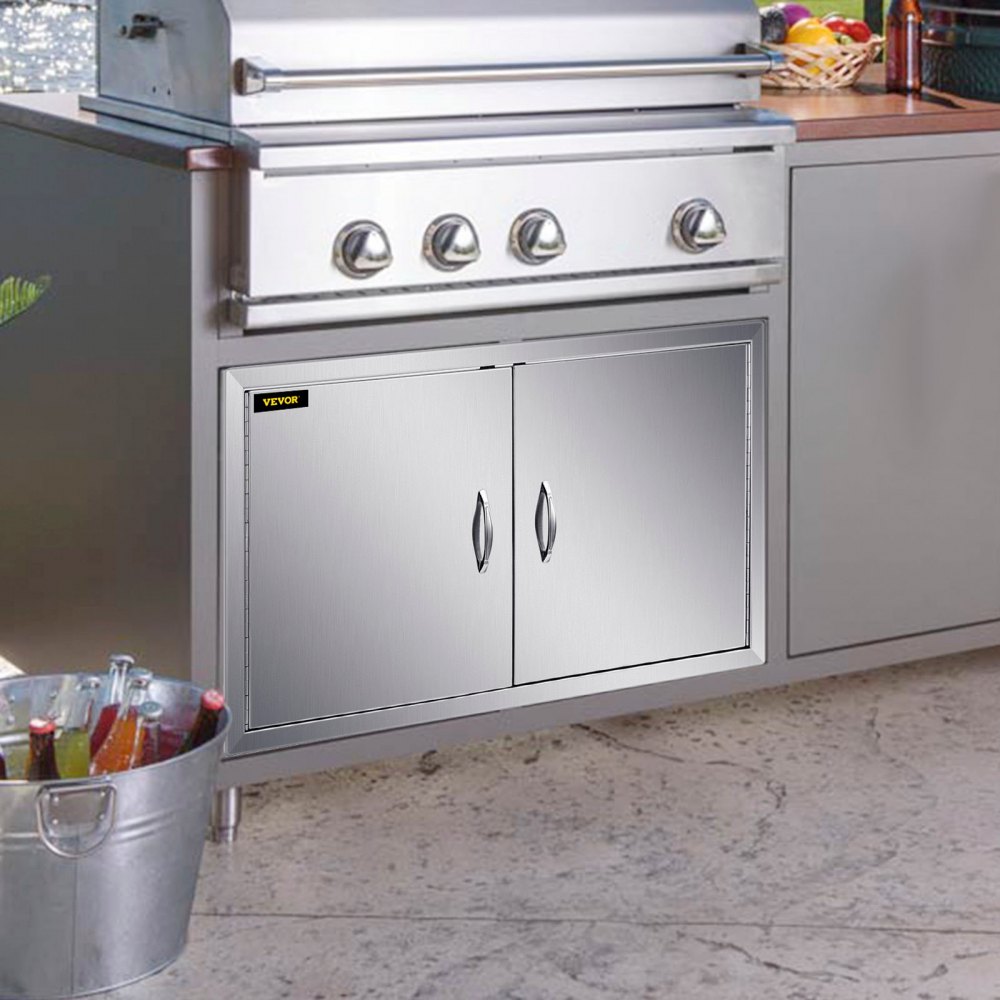 Puerta De Barbacoa 36" X 21" Inoxidable Doble Puerta Manija Duradero Horizontal