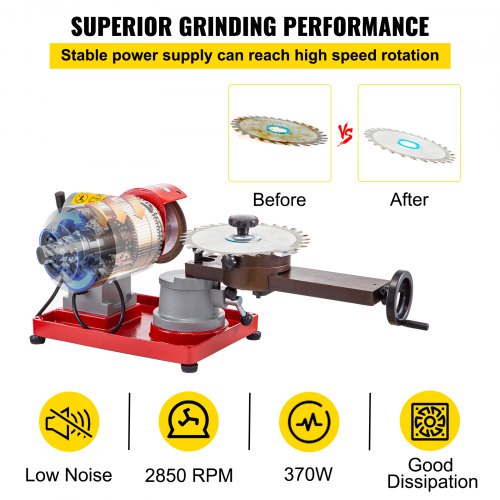 VEVOR Afilador de Hoja de Sierra 370 W, Sacapuntas para Hoja de Sierra 125 mm, Amoladora de Hoja 3400 RPM, Rectificadora para Hoja de Sierra con Punta de Carburo, Diámetro de Trabajo: 80 mm - 700 mm