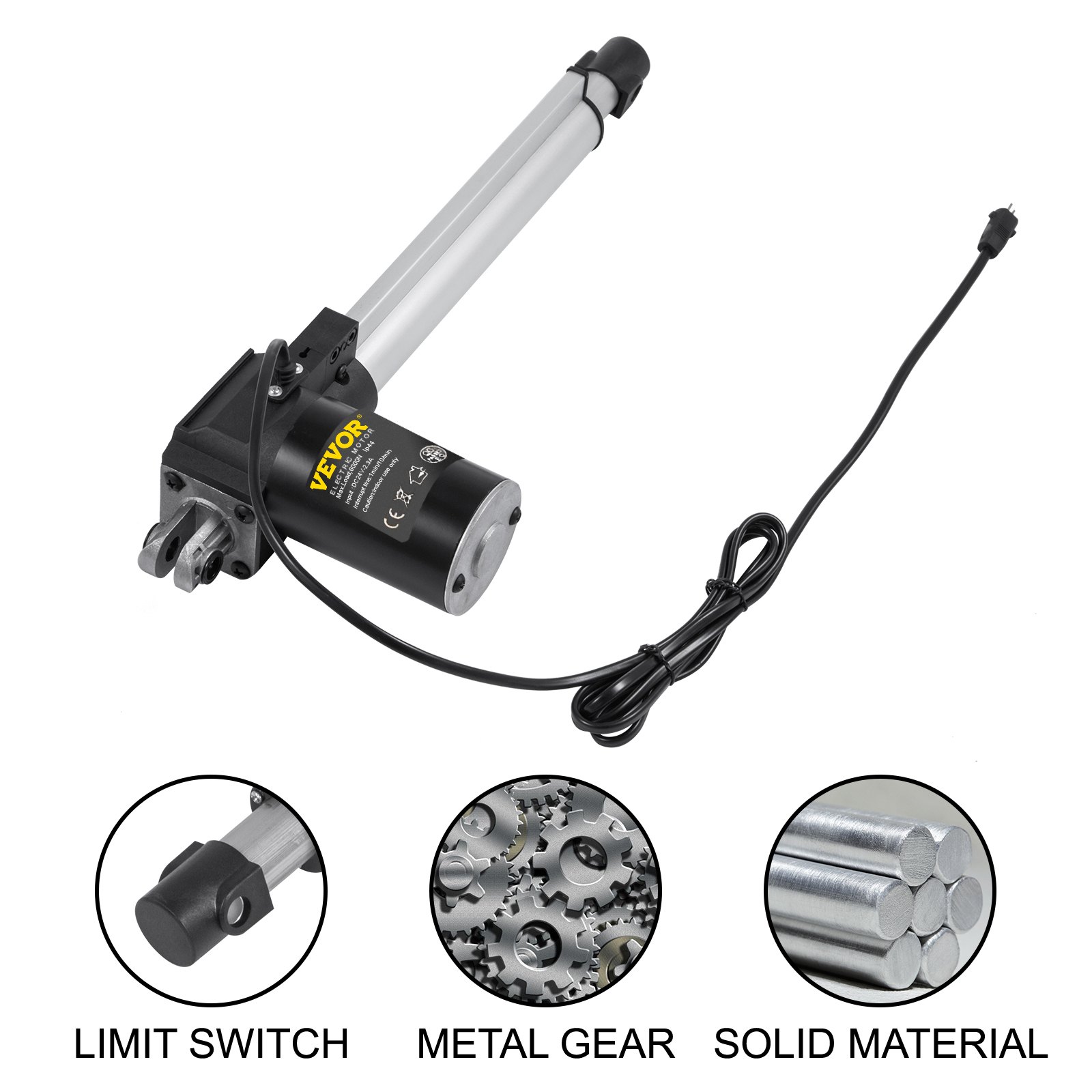 VEVOR Actuador Lineal Motor 6000 N Ajustable 380-610 mm, Actuadores de Movimiento DC 24-29 V, Lineal Actuador Ruido Bajo para Mesa Elevadora Sillón de Masaje Cama Elevadora y Plataforma Elevadora