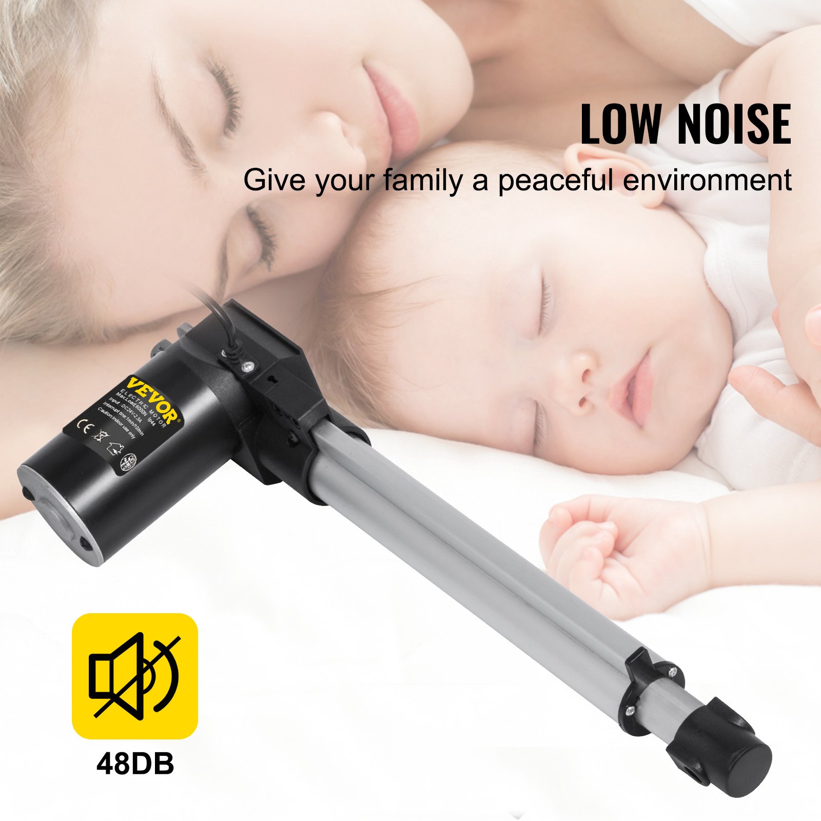 VEVOR Actuador Lineal Motor 6000 N Ajustable 380-610 mm, Actuadores de Movimiento DC 24-29 V, Lineal Actuador Ruido Bajo para Mesa Elevadora Sillón de Masaje Cama Elevadora y Plataforma Elevadora