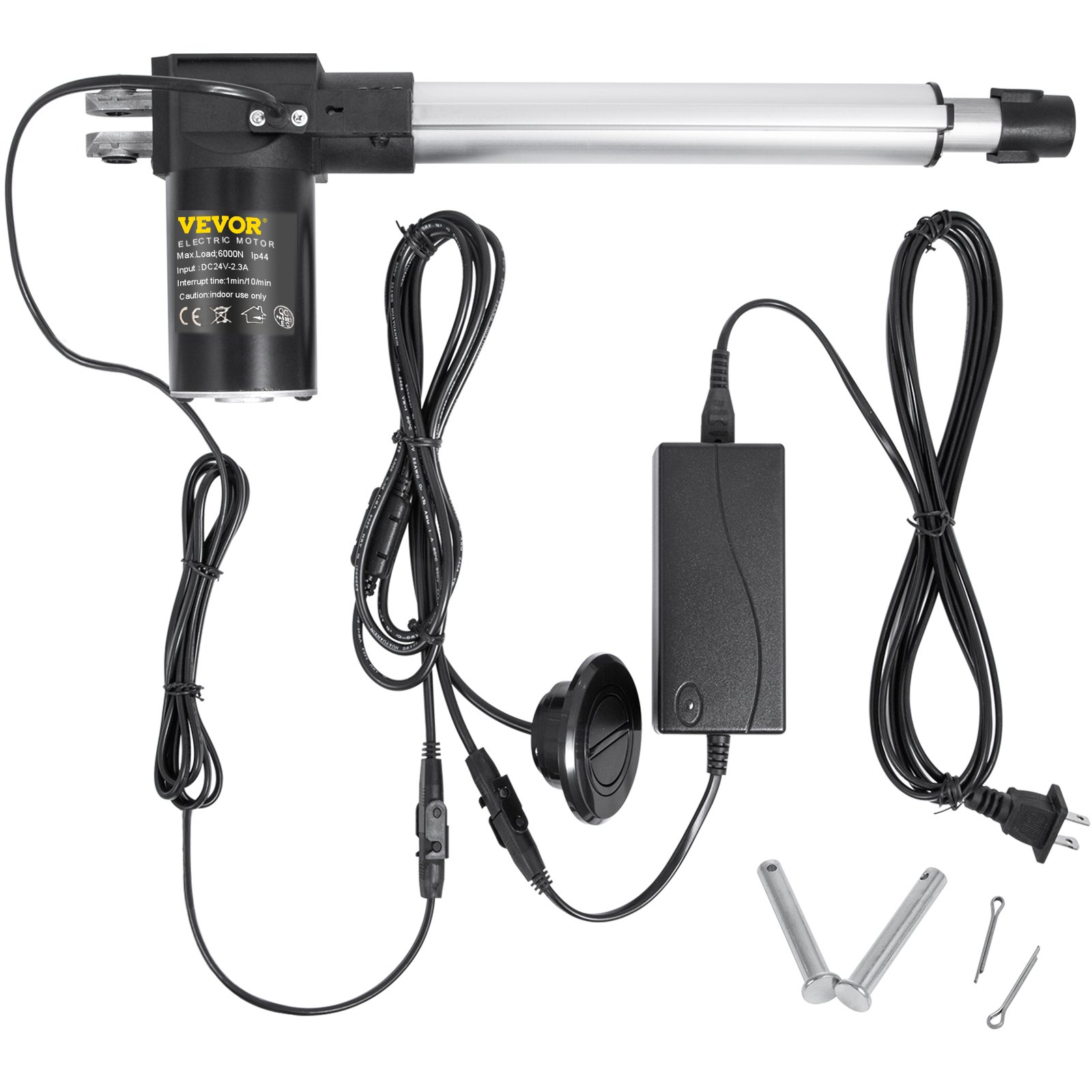 VEVOR Actuador Lineal Motor 6000 N Ajustable 380-610 mm, Actuadores de Movimiento DC 24-29 V, Lineal Actuador Ruido Bajo para Mesa Elevadora Sillón de Masaje Cama Elevadora y Plataforma Elevadora