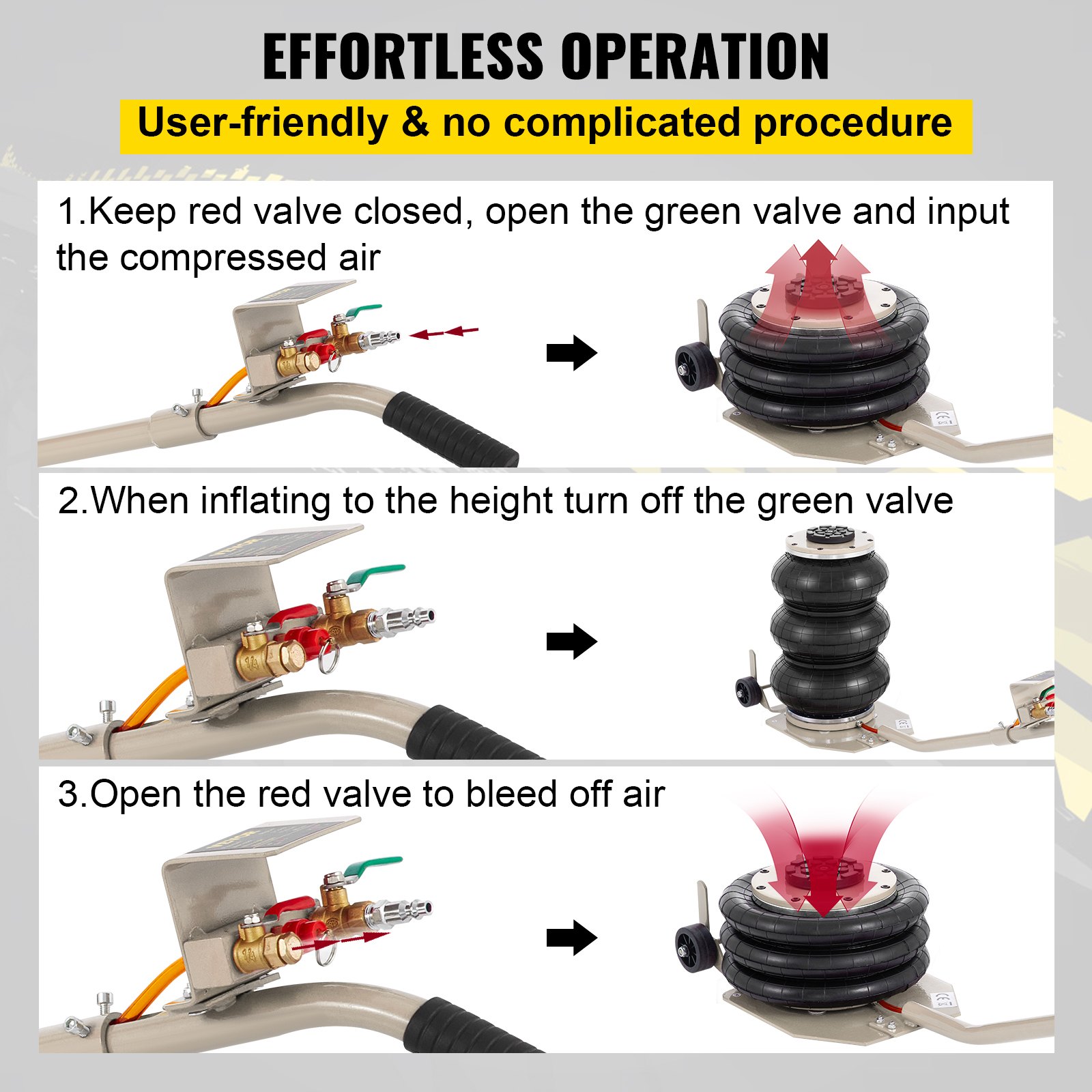 VEVOR Gato Neumático Gato De Aire 3T Triple Bolsa de Gato Neumático Gato Neumático de Aire Gatos Hidráulicos para Coches Rango de Altura 15-40 cm