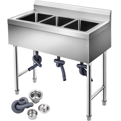 Fregadero De Cocina 3 Seno Hecho A Mano Acero Inoxidable Cuadrado Para Cocina