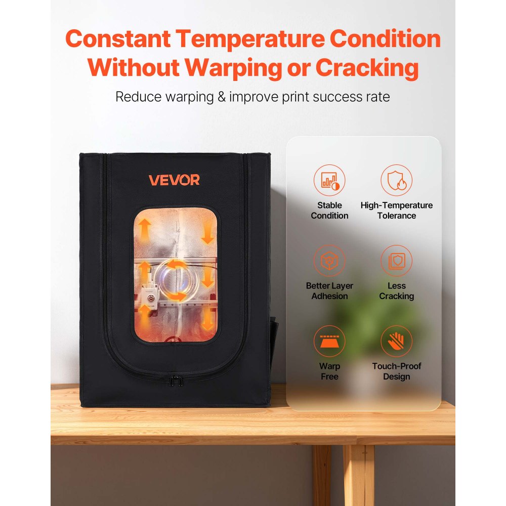 VEVOR Carcasa para Impresora 3D, 55 x 65 x 75 cm, Cubierta Protectora Antipolvo con Temperatura Constante e Iluminación LED, Compatible con Modelos Comunes de Creality/ELEGOO/Anycubic, Negro