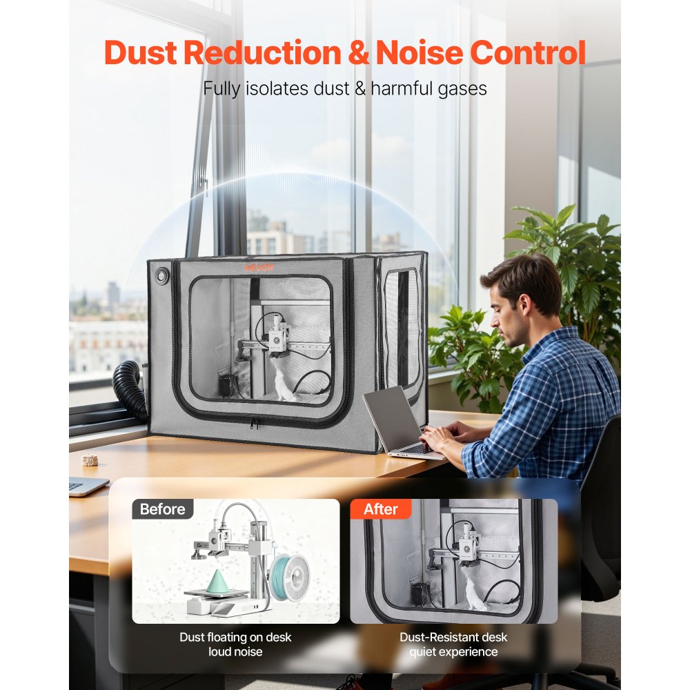 VEVOR Carcasa para Impresora 3D, 800 x 580 x 580 mm, Ignífuga, Resistente al Polvo y al Agua, con Temperatura Constante, Iluminación LED y Ventilación, Compatible con Bambu Lab A1 Combo, Gris