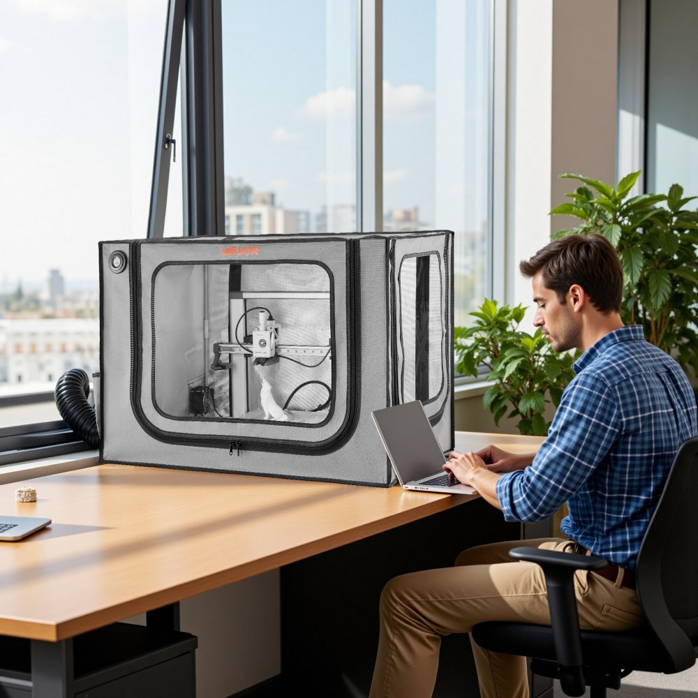 VEVOR Carcasa para Impresora 3D, 800 x 580 x 580 mm, Ignífuga, Resistente al Polvo y al Agua, con Temperatura Constante, Iluminación LED y Ventilación, Compatible con Bambu Lab A1 Combo, Gris