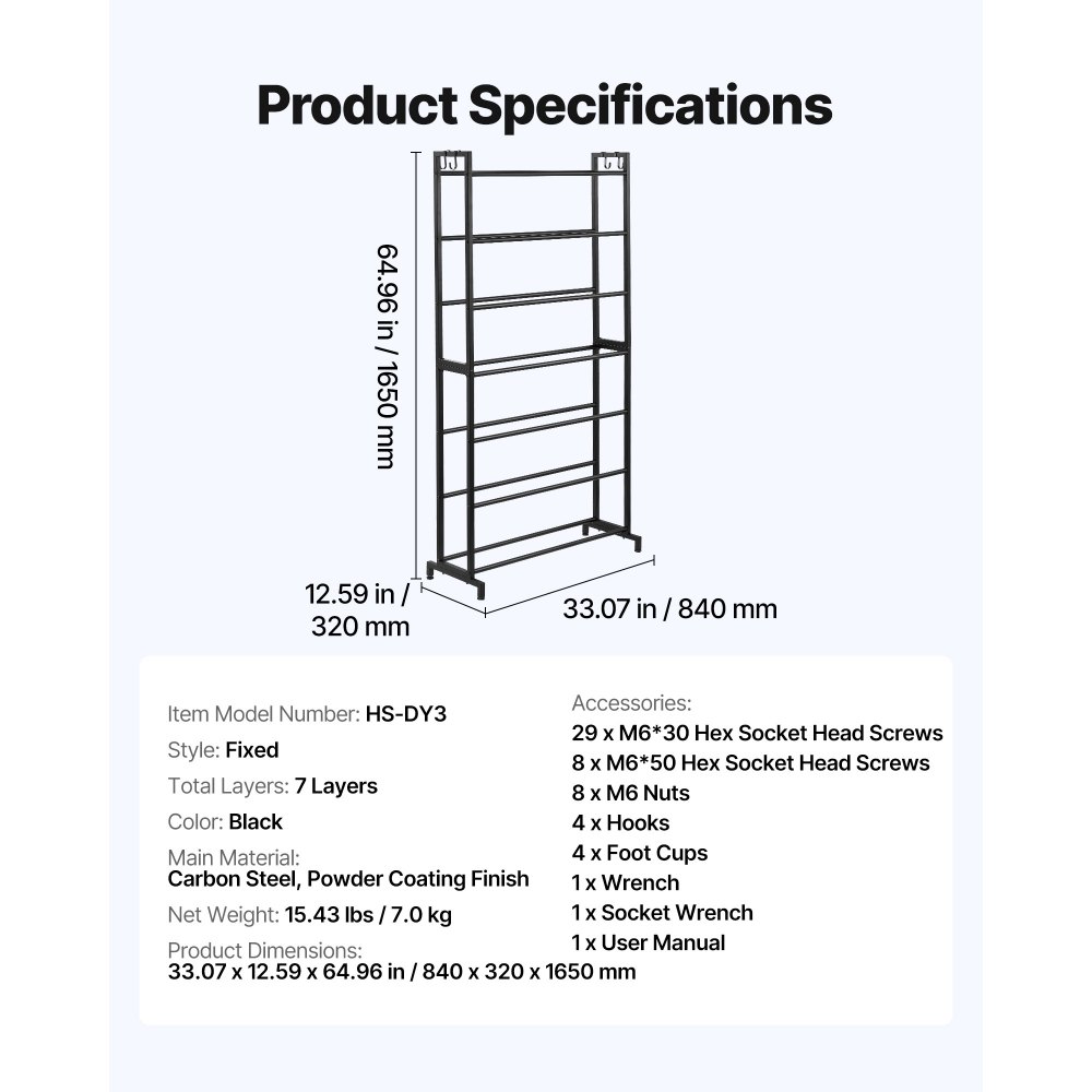 VEVOR 3D Printer Filament Storage Rack, 7 Tier Heavy Duty Storage Shelves for 3D Printing Filaments, Filament Spool Holders Racks for 3D Printing Studio, Home Studio, Office, Workshop (Shelf Only)