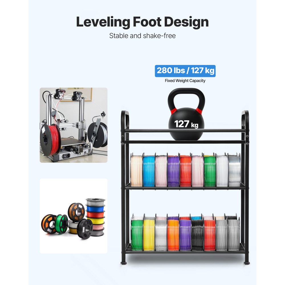 VEVOR Estante de Almacenamiento de Filamentos de 3 Niveles para Impresión 3D Soporte de Metal para Bobinas de Filamento con Ruedas 680 x 400 x 880 mm para Estudios, Talleres, Oficinas, Negro