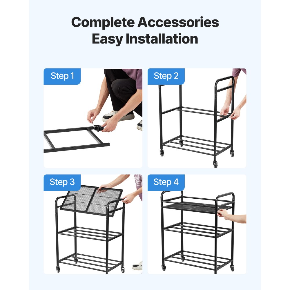 VEVOR Estante de Almacenamiento de Filamentos de 3 Niveles para Impresión 3D Soporte de Metal para Bobinas de Filamento con Ruedas 680 x 400 x 880 mm para Estudios, Talleres, Oficinas, Negro