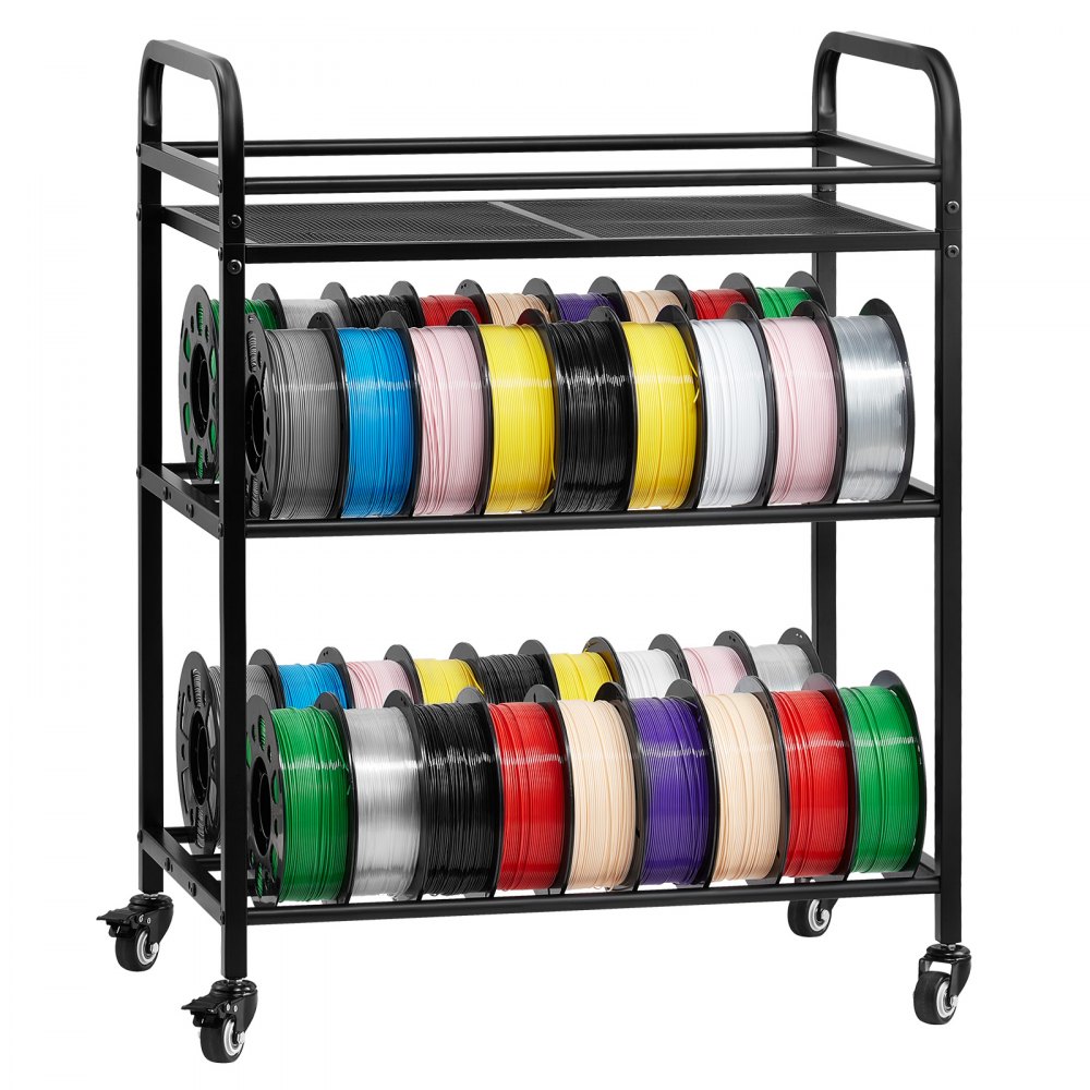 VEVOR Estante de Almacenamiento de Filamentos de 3 Niveles para Impresión 3D Soporte de Metal para Bobinas de Filamento con Ruedas 680 x 400 x 880 mm para Estudios, Talleres, Oficinas, Negro