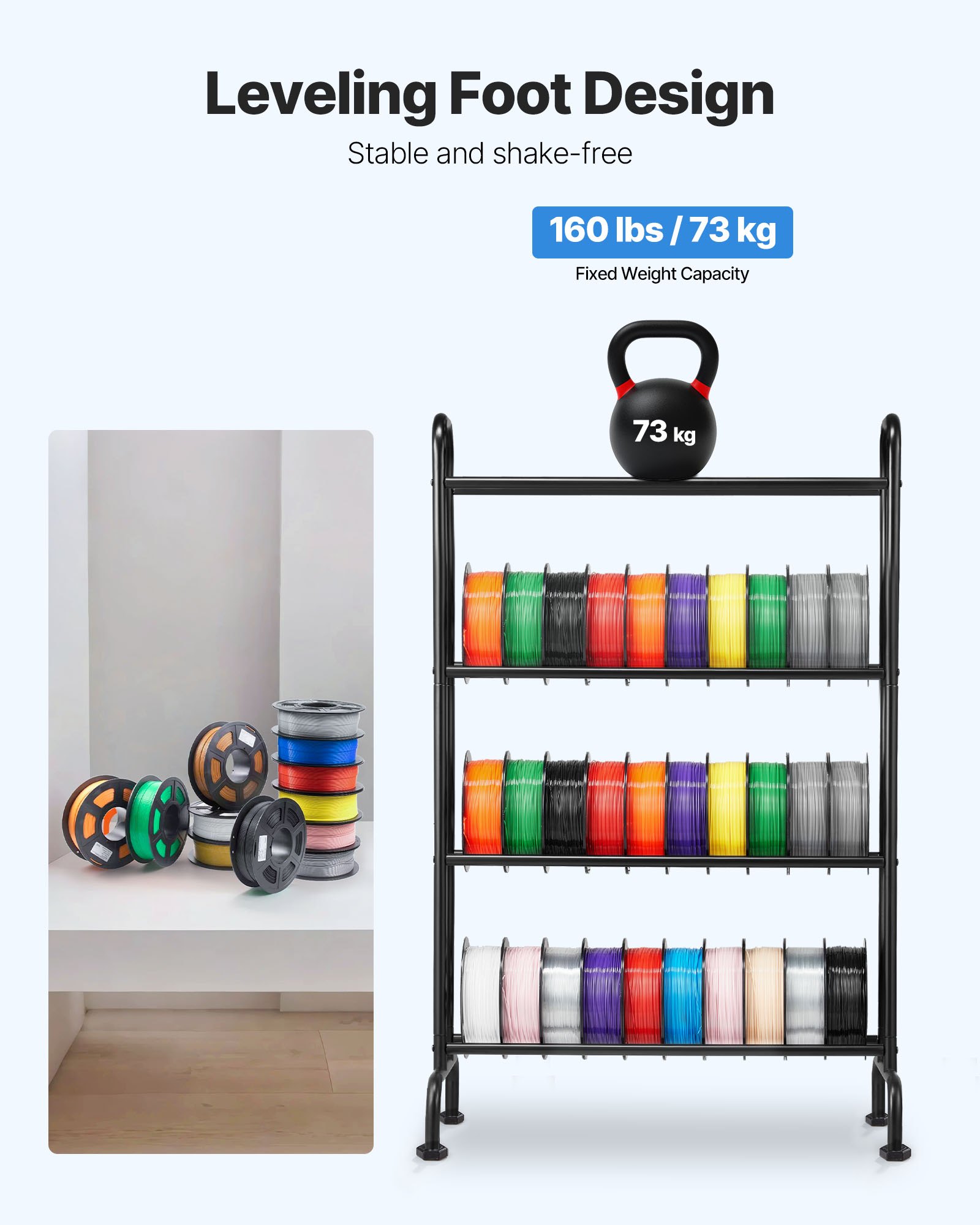 VEVOR Estante de Almacenamiento de Filamentos de 4 Niveles para Impresión 3D Soporte de Metal para Bobinas de Filamento con Ruedas 750 x 455 x 1230 mm para Estudios, Talleres, Oficinas, Negro