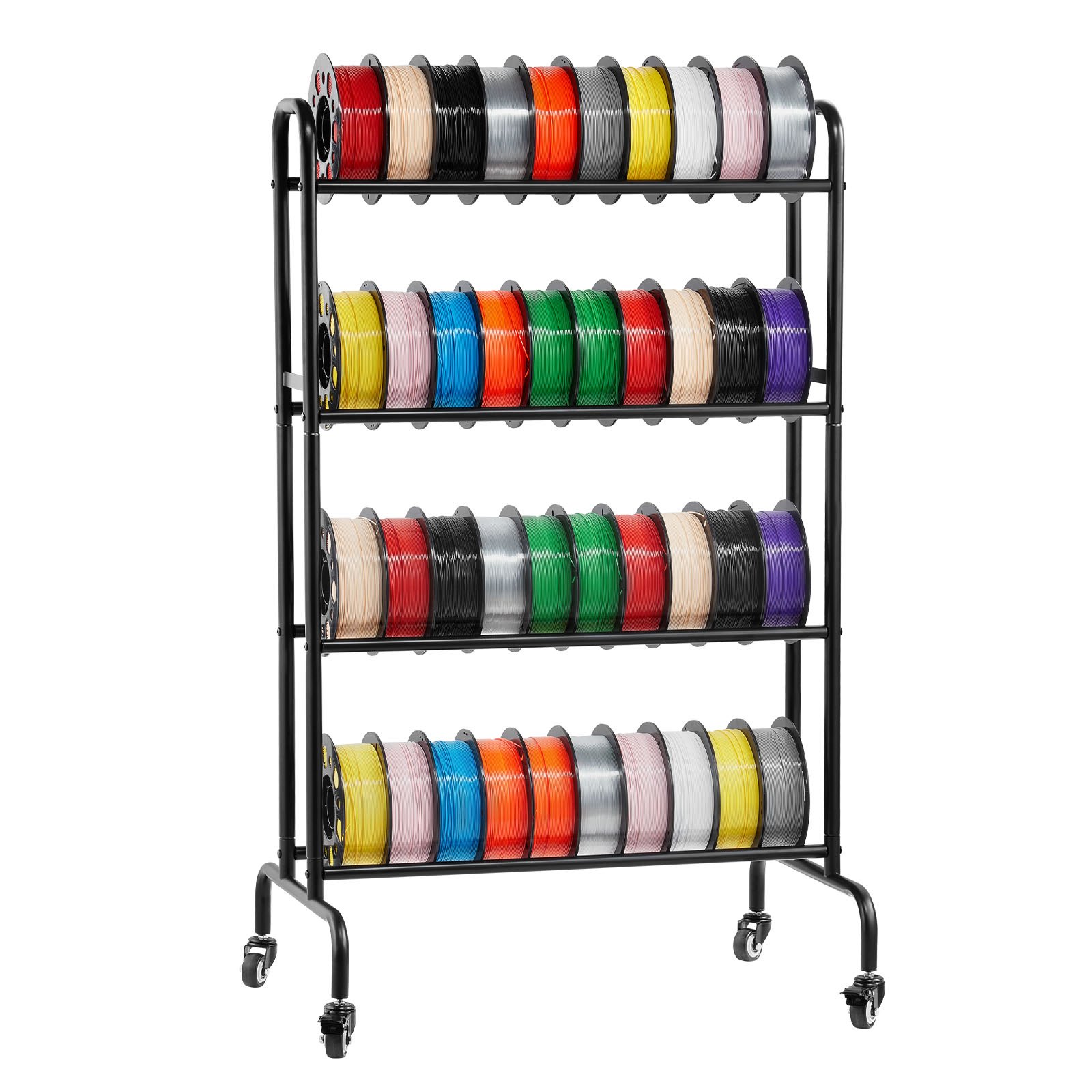 VEVOR Estante de Almacenamiento de Filamentos de 4 Niveles para Impresión 3D Soporte de Metal para Bobinas de Filamento con Ruedas 750 x 455 x 1230 mm para Estudios, Talleres, Oficinas, Negro