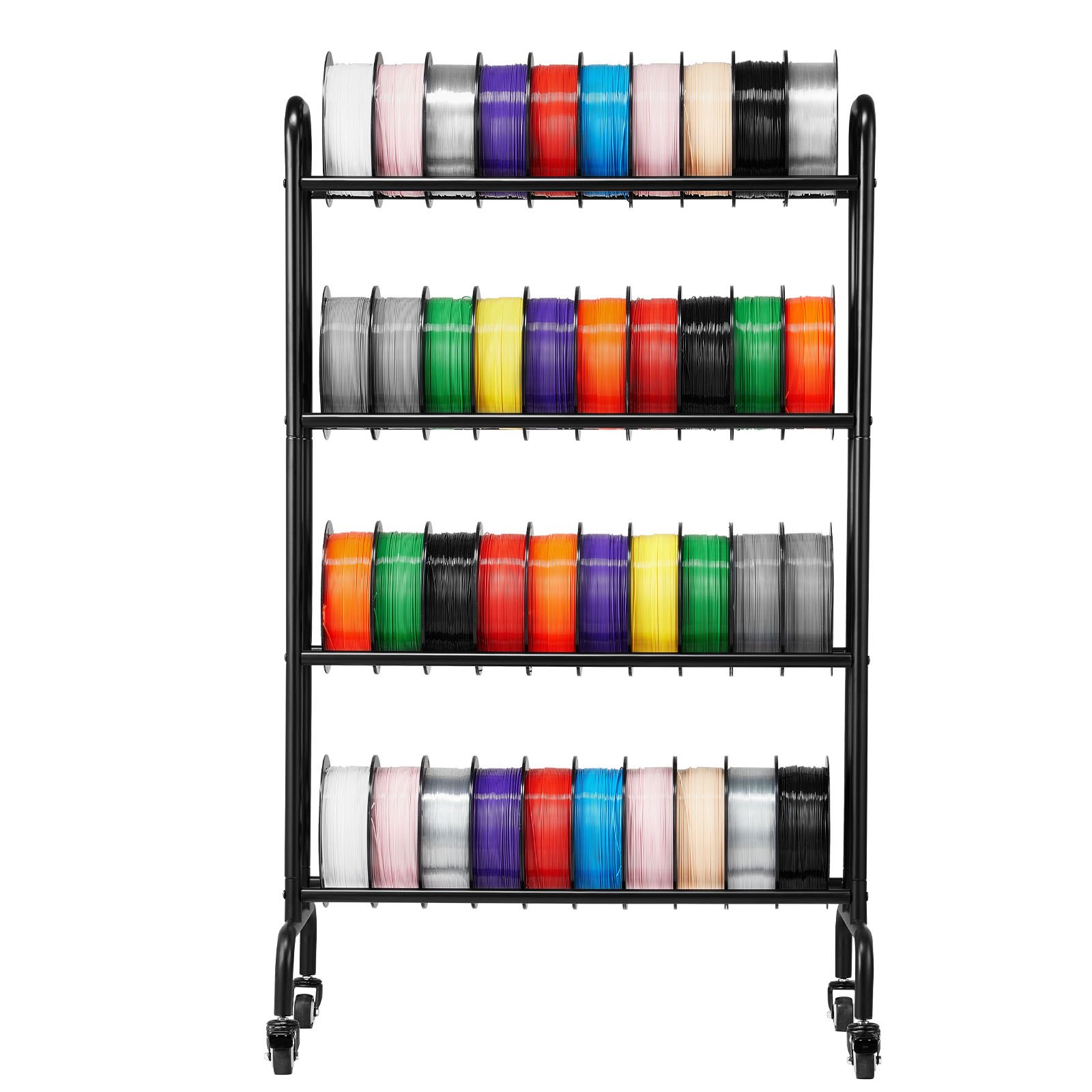 VEVOR Estante de Almacenamiento de Filamentos de 4 Niveles para Impresión 3D Soporte de Metal para Bobinas de Filamento con Ruedas 750 x 455 x 1230 mm para Estudios, Talleres, Oficinas, Negro