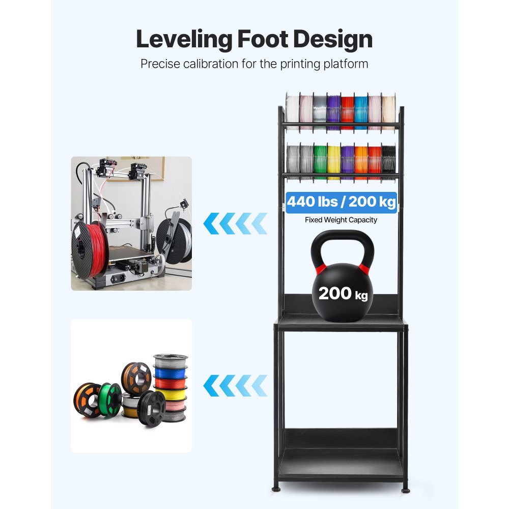 VEVOR Estante de Almacenamiento de Filamentos 4 Niveles para Impresión 3D Carrito de Metal con Ruedas para Carretes de Filamento 600 x 600 x 1800 mm para Estudios, Talleres, Oficinas, Negro