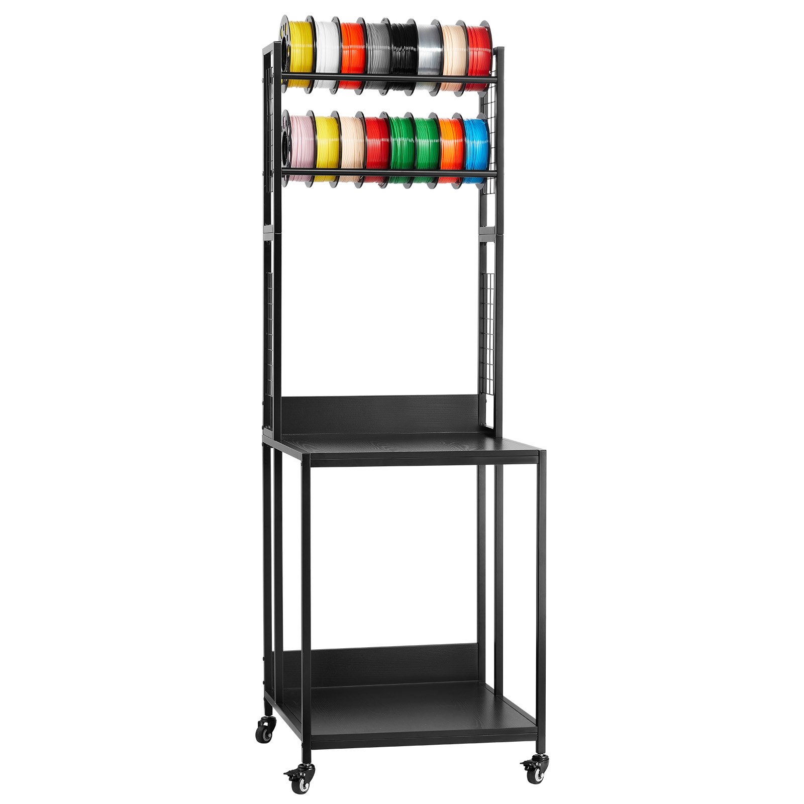 VEVOR Estante de Almacenamiento de Filamentos 4 Niveles para Impresión 3D Carrito de Metal con Ruedas para Carretes de Filamento 600 x 600 x 1800 mm para Estudios, Talleres, Oficinas, Negro