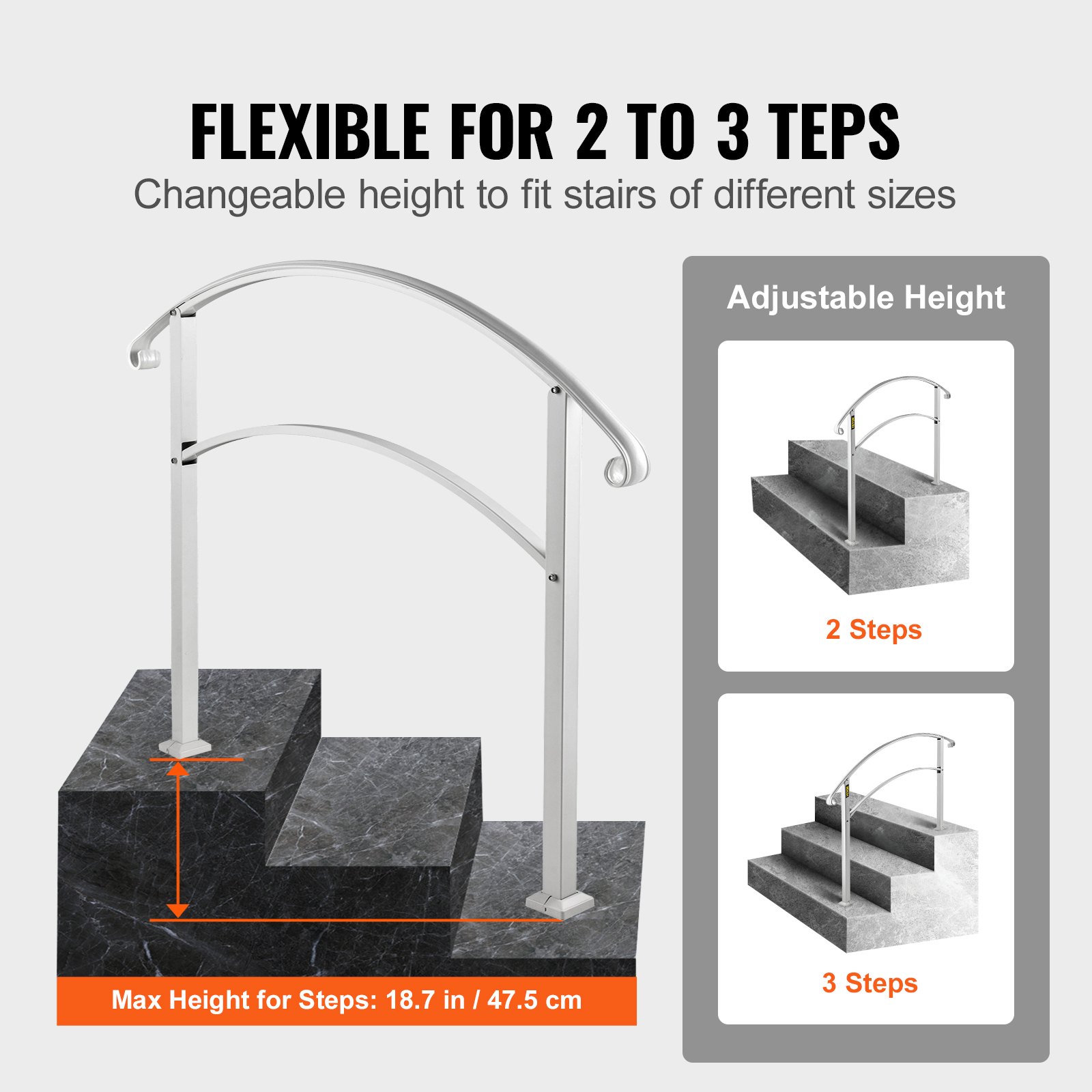 VEVOR Pasamanos Metálicos de Hierro para 3  Pasos Barandilla de Escaleras Pasamanos Hierro Forjado de Escaleras para Escaleras Interiores o Exteriores Blanco