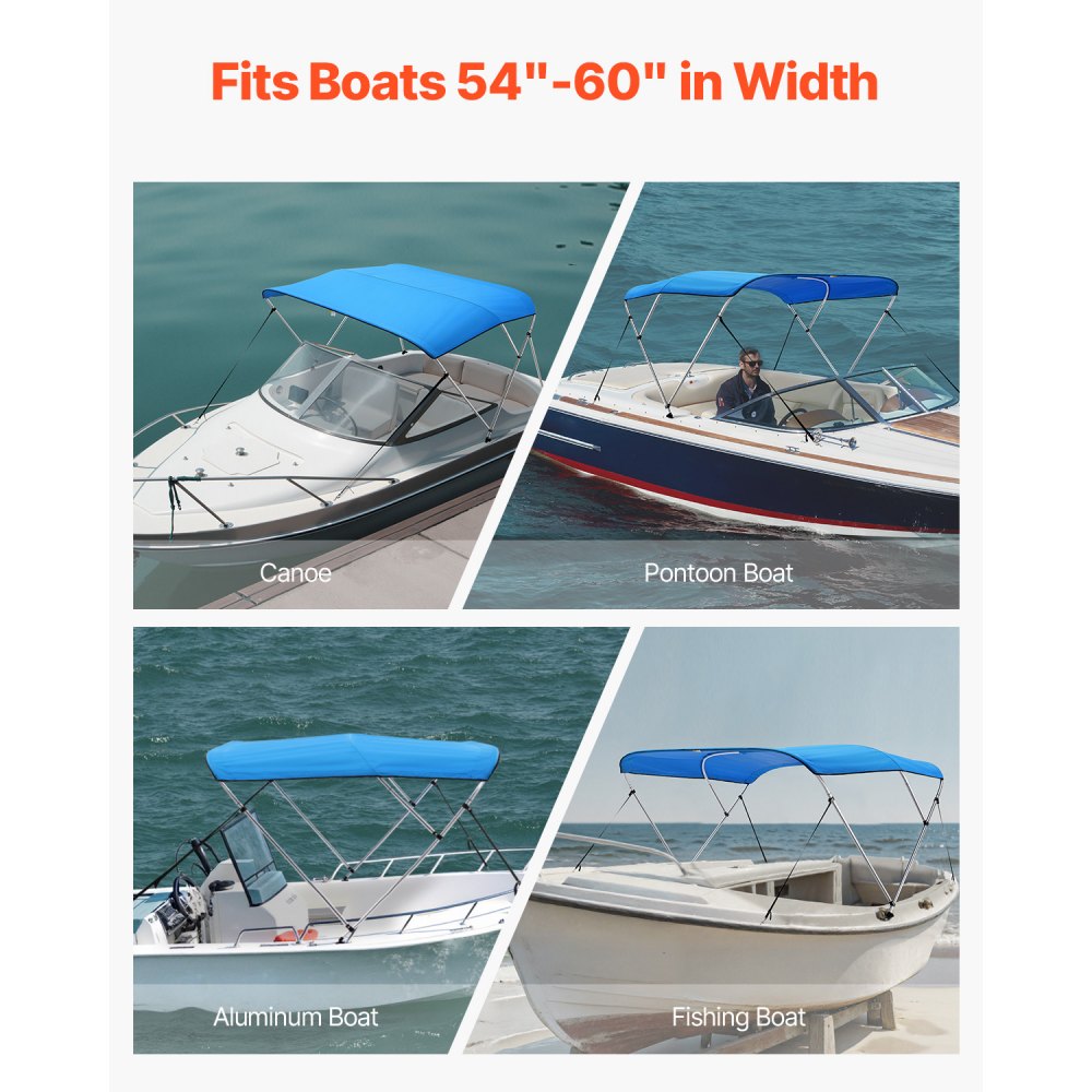 VEVOR Toldo Bimini para Barco de 3 Arcos, Poliéster 600D con Estructura Aleación Aluminio, Impermeable, Protección Solar, con Bolsa de Almacenamiento, 1,83 m x 137,6 cm x 117,8 cm, Azul Pacífico