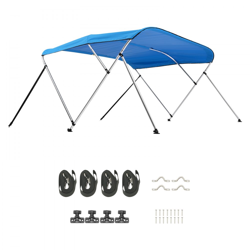 VEVOR Toldo Bimini para Barco de 3 Arcos, Poliéster 600D con Estructura de Aleación de Aluminio, Impermeable, Protección Solar, con Bolsa de Almacenamiento, 182 x 199-213 x 117 cm, Azul Pacífico