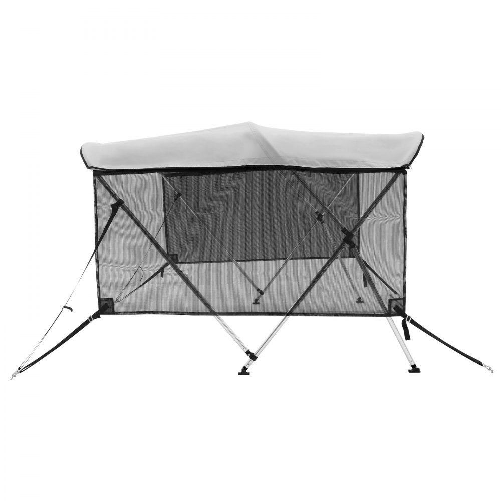 VEVOR 3-Arch Bimini Top Boat Cover, 177-182 cm Installation Width, 600D Polyester Canopy, Boat Cover with Removable Mesh Side Panels, Waterproof & Sun Protection, incl. Storage Box, Light Grey
