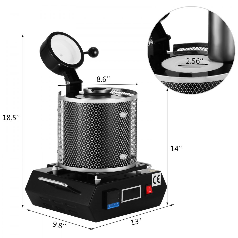 VEVOR Horno de Fusión, 3 kg Horno de Fusión de Oro, 1150 ℃ Horno Fundición Metales Digital 1400 W Horno de Fusión Eléctrica para Fundir Oro Horno Fusión Automática para Joyas Máquina de Fusión de Oro