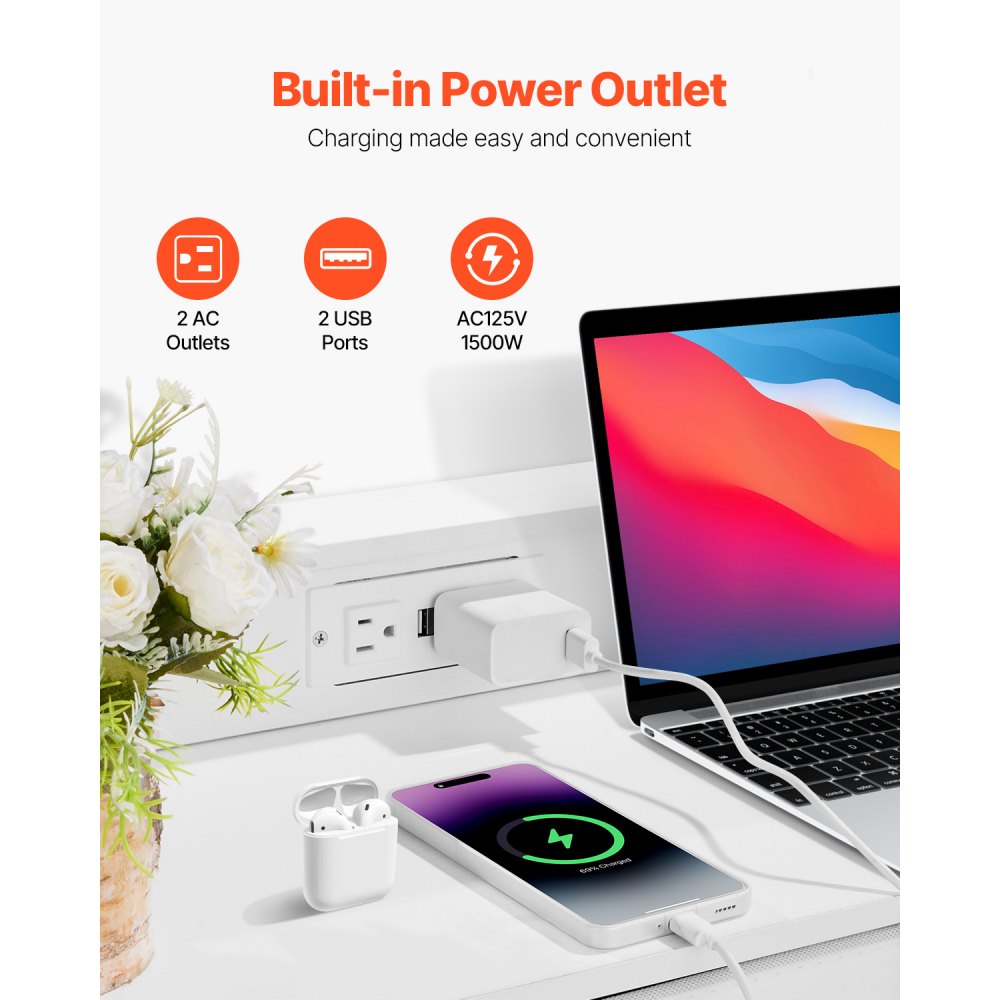 VEVOR Chest of Drawers with 9 Drawers & Fabric Storage Unit, Cabinet Drawers with Sturdy Metal Frame, LED Lights and Integrated Power Outlet, Fabric Storage Tower for Bedroom Hallway Closet, White