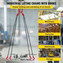 VEVOR Cadenas de Elevación de 4 Patas 11.000 lbs 3 m Eslinga de Cadena G80 Acero de Aleación Polipasto de Cadena para Levantar o Mover Cargas en Diversas Industrias, Maquinarias, Fábricas, Almacenes