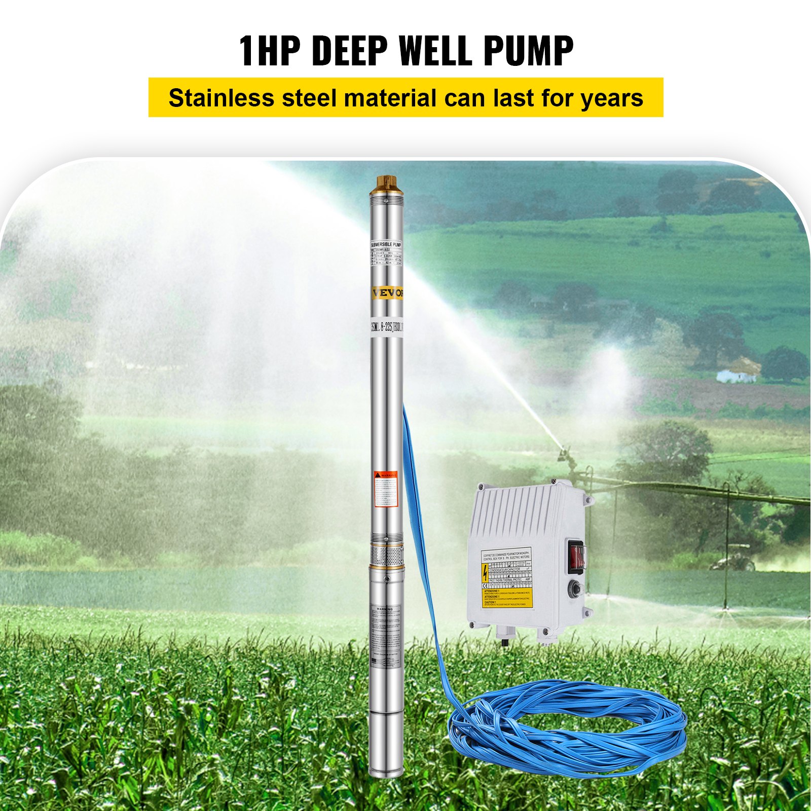 0.75kw Bomba De Pozo Profundo Sumergible Water 50l/min 116m 230v 3" Cable 20m