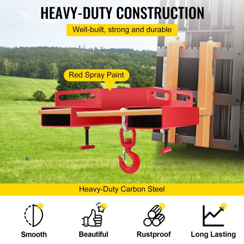 VEVOR Gancho de Carga para Carretilla Elevadora Máxima de Elevación 3000kg Gancho Cargador para Carretilla Ancho de Horquilla 360 mm Grúa de Elevación de Cabrestante para Almacenes y Fabricantes, Rojo