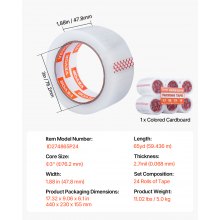VEVOR Cinta de Embalaje Transparente 18 Rollos 47,8mm x 59,44m para Mudanzas