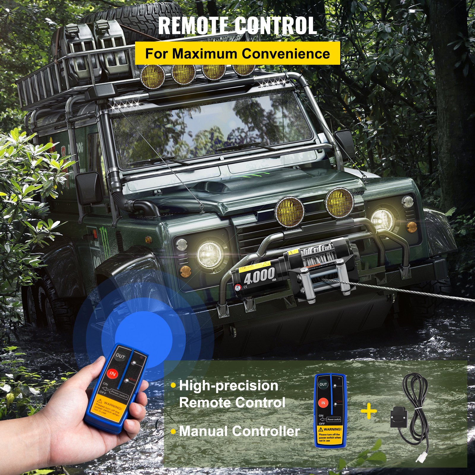 VEVOR Cabrestante Eléctrico, 1814 kg /4000 lbs 1300 W Cabrestante para Coche con Control Remoto Inalámbrico, Cuerda de Acero Fuerte 13 m Diámetro 5,4 mm Cabrestante Eléctrico para Rescatar Vehículos