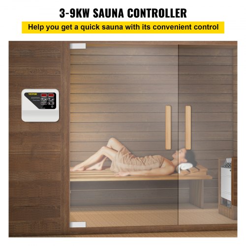 VEVOR Controlador de Calentador de Sauna Externo 380-415 V,3-9 kW Controlador de Sauna de Sala en Casa Instalado en La Pared Controlador de Estufa de Calentador Eléctrico de Sauna para Sauna, Resort