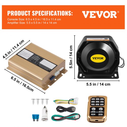 VEVOR 400W 8 Sonido Fuerte Alarma Advertencia de Coche Policía PA Altavoz Sistema MIC