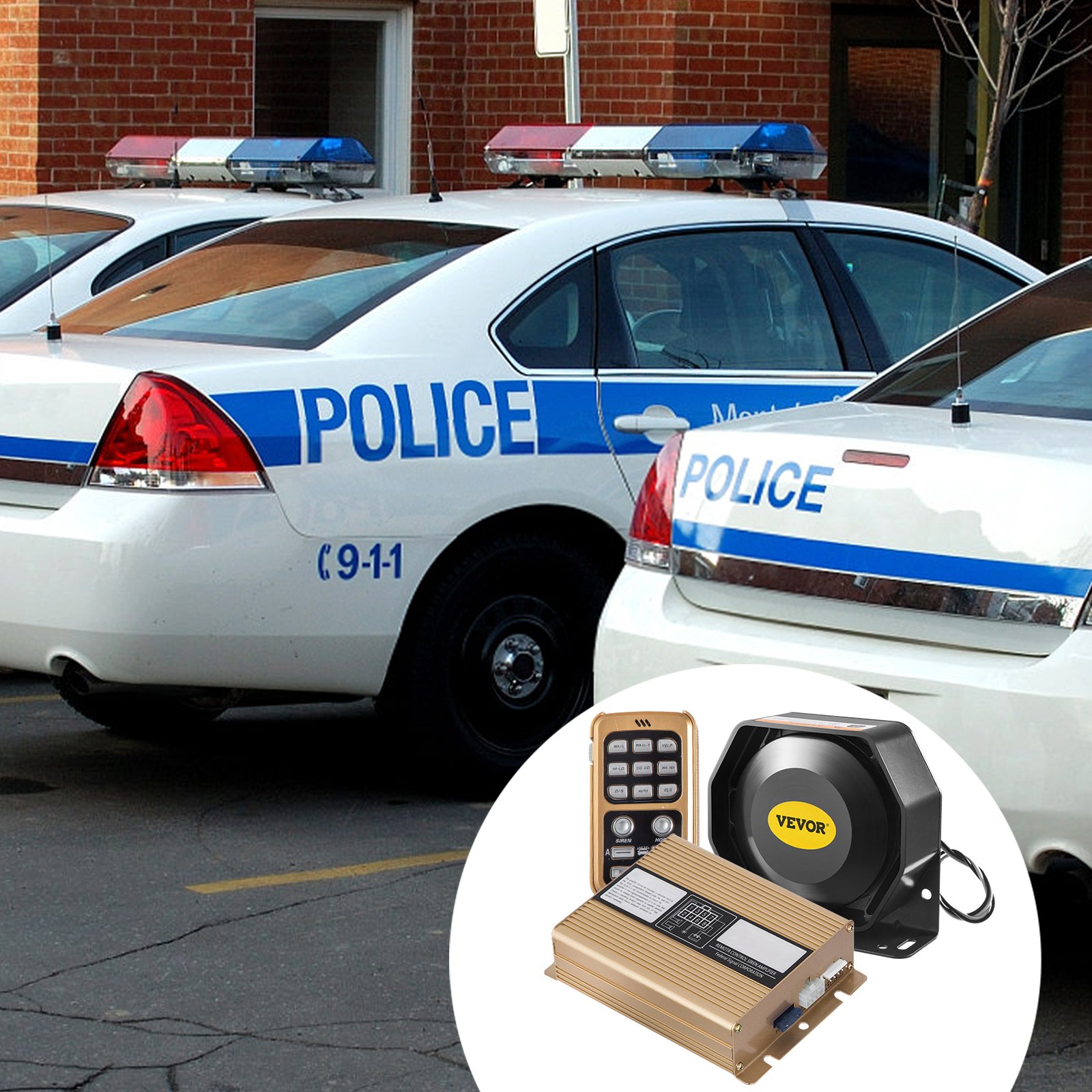 VEVOR 200W 8 Sonido Fuerte Alarma Advertencia de Coche Policía PA Altavoz Sistema MIC