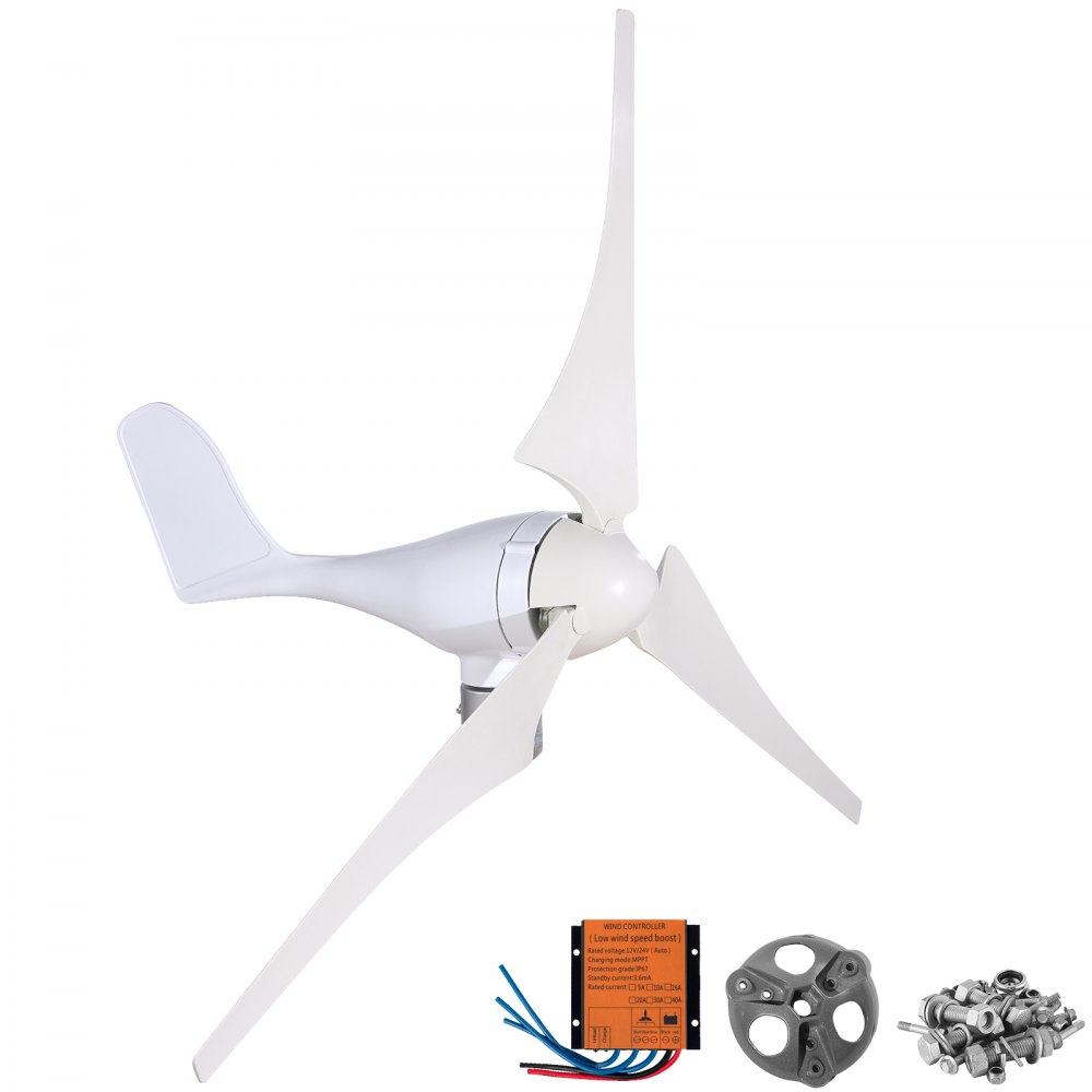 VEVOR Generador de Turbina de Viento 400 W 12 V Turbina de Viento con 3 Palas Velocidad Nominal de 800 r/min Aerogenerador de Controlador de Carga DC 12 V con Cojinetes Dobles para Carreteras y Barcos