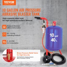 VEVOR Máquina Chorro de Arena 40L, Arenadora Chorro de Aena Profesional 60-125 PSI, con Accesorios 3 m, Chorreadora de Arena para Eliminar Pintura u Óxido de Equipos