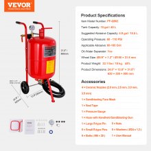 VEVOR Máquina Chorro de Arena 40L, Arenadora Chorro de Aena Profesional 60-125 PSI, con Accesorios 3 m, Chorreadora de Arena para Eliminar Pintura u Óxido de Equipos