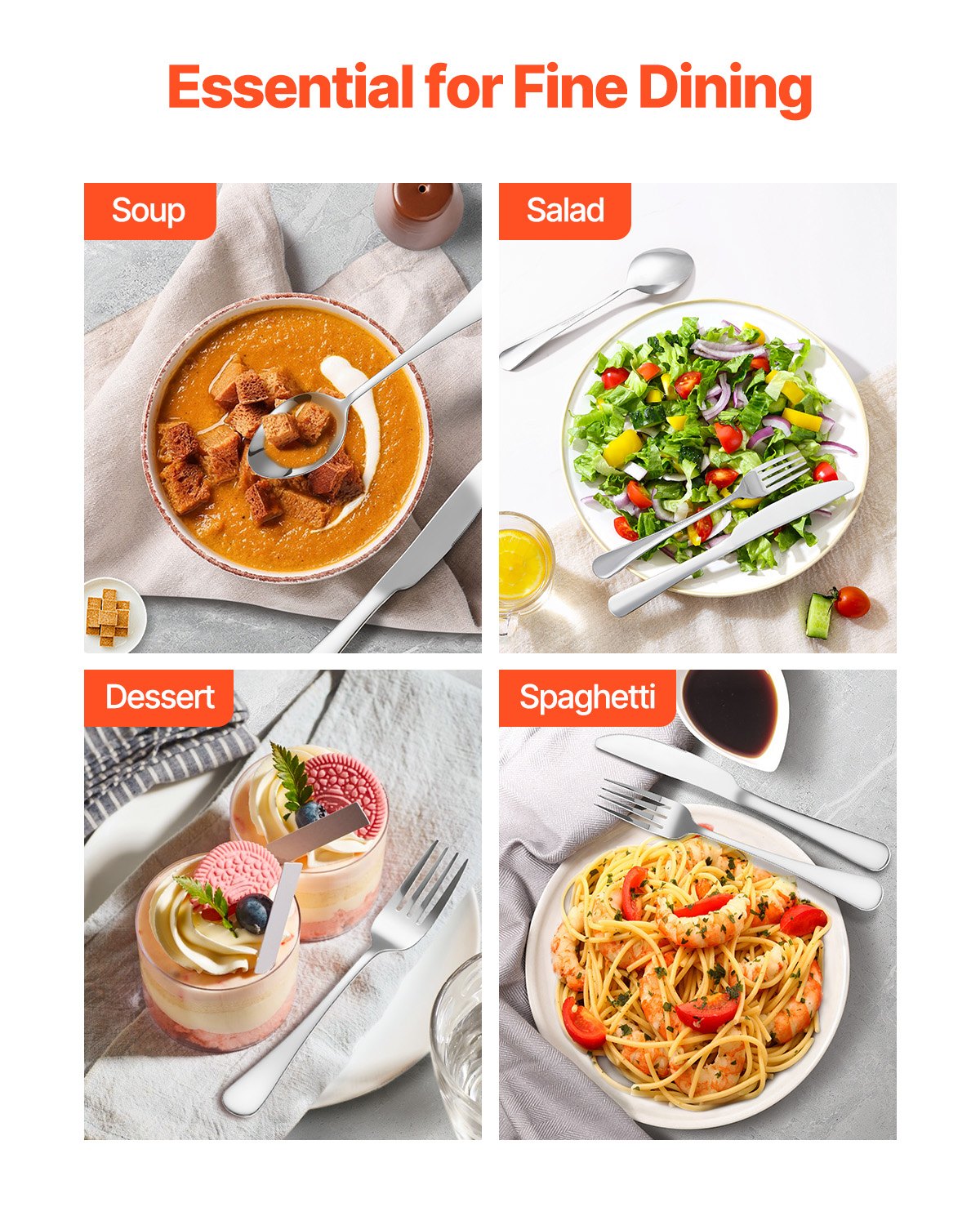 VEVOR Juego de Cubiertos de 30 Piezas, Acero Inoxidable de Grado Alimenticio, con Acabado de Espejo, Vajilla Apta para Lavavajillas, Servicio para 6 Personas, Incluye Cuchillo, Tenedor y Cuchara