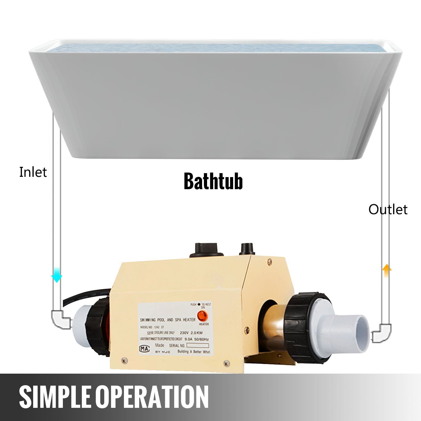 220V 2KW Swimming Pool & Bath SPA Hot Tub Electric Water Heater Thermostat