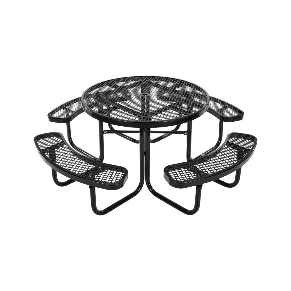 VEVOR Mesa de Pícnic Resistente, Juego de Comedor para Exteriores Resistente a la Intemperie, Acero Revestido con Orificio para Sombrilla, para Jardín, Patio Trasero, Negro, 2015 x 2015 x 745 mm