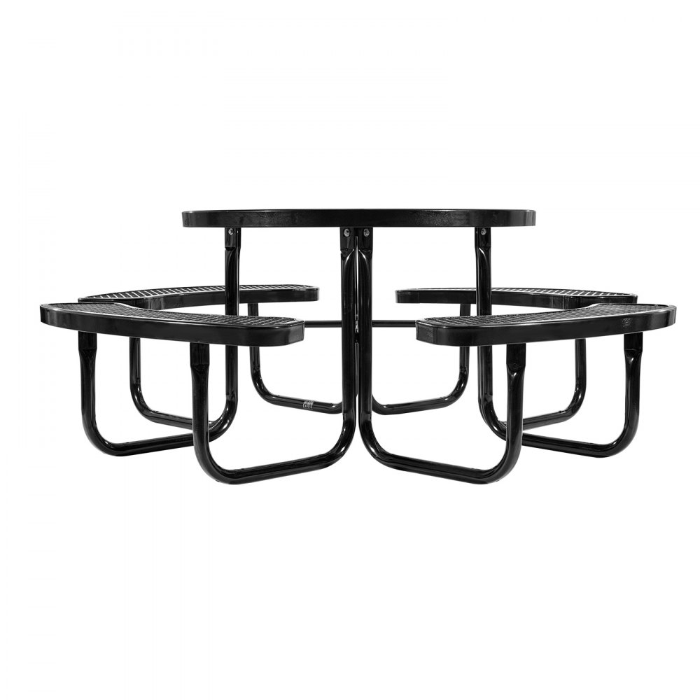VEVOR Mesa de Pícnic Resistente, Juego de Comedor para Exteriores Resistente a la Intemperie, Acero Revestido con Orificio para Sombrilla, para Jardín, Patio Trasero, Negro, 2015 x 2015 x 745 mm