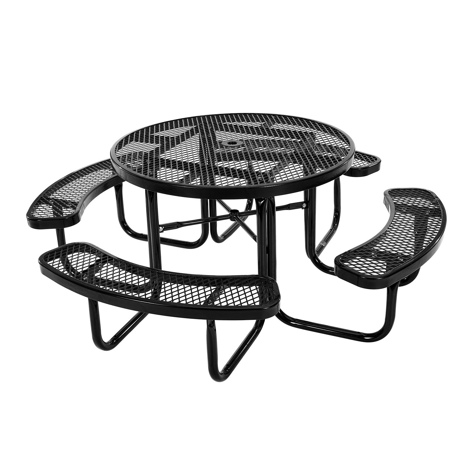 VEVOR Mesa de Pícnic Resistente, Juego de Comedor para Exteriores Resistente a la Intemperie, Acero Revestido con Orificio para Sombrilla, para Jardín, Patio Trasero, Negro, 2015 x 2015 x 745 mm