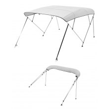 VEVOR Toldo Bimini para Barco 4 Arcos, de Poliéster 600D, Aleación de Aluminio, Impermeable y Parasol, Bolsa de Almacenamiento, 2 Postes de Soporte, 4 Correas, 244 x 173 x 137 cm, Gris Claro