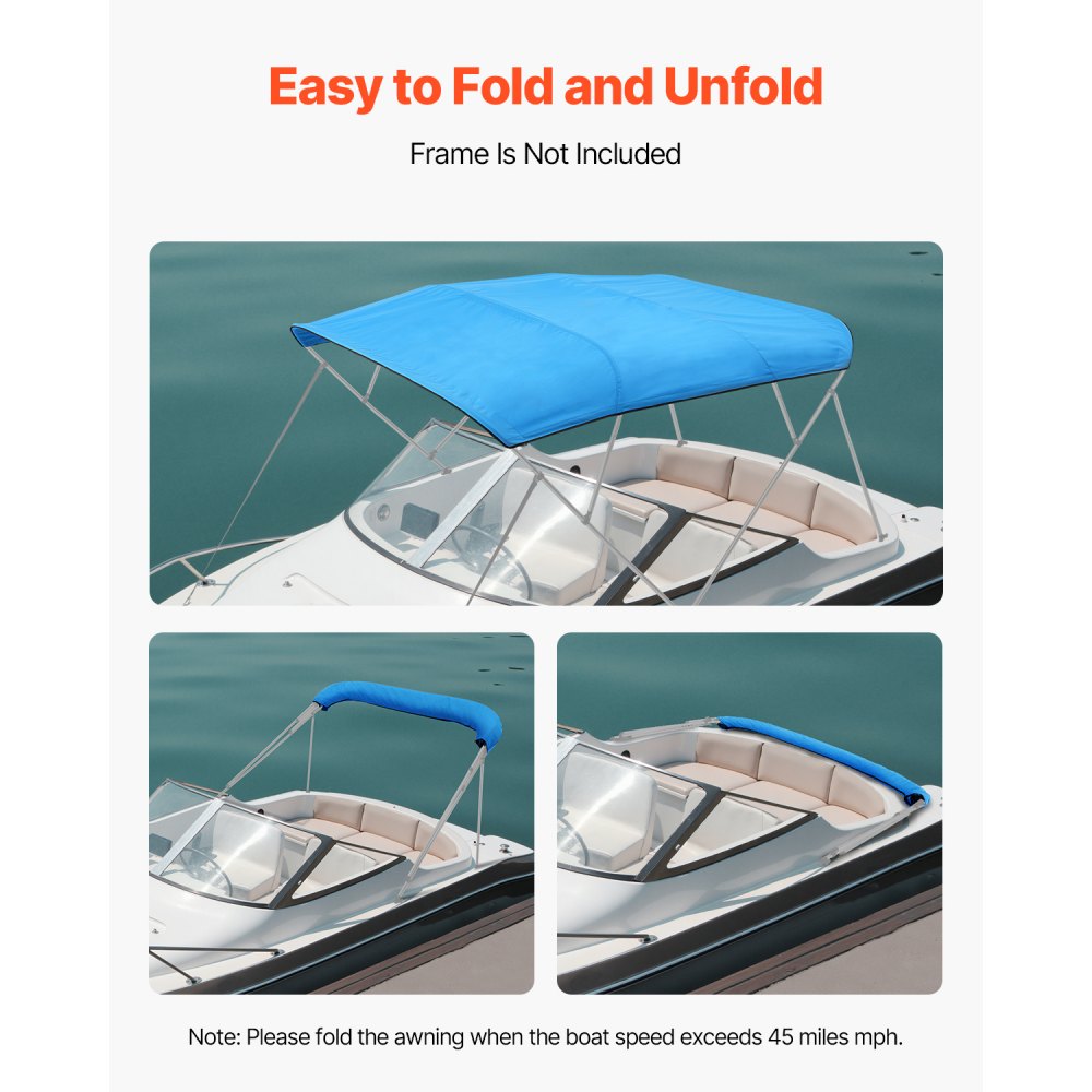 VEVOR Toldo Bimini Plegable para Barco de 4 Arcos, Poliéster 600D, Impermeable y con Protección Solar, con Bolsa de Almacenamiento, Resistente al Viento y Desgarro, 244 x 230 cm, Azul Pacífico