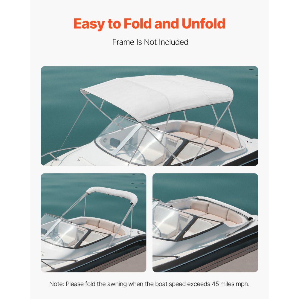 VEVOR Toldo Bimini Plegable para Barco de 4 Arcos, Poliéster 600D, Impermeable y con Protección Solar, con Bolsa de Almacenamiento, Resistente al Viento y al Desgarro, 244 x 230 cm, Gris Claro
